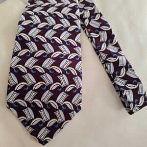 Oleg Cassini Burgundy and Blue Patterned Silk Necktie Tie